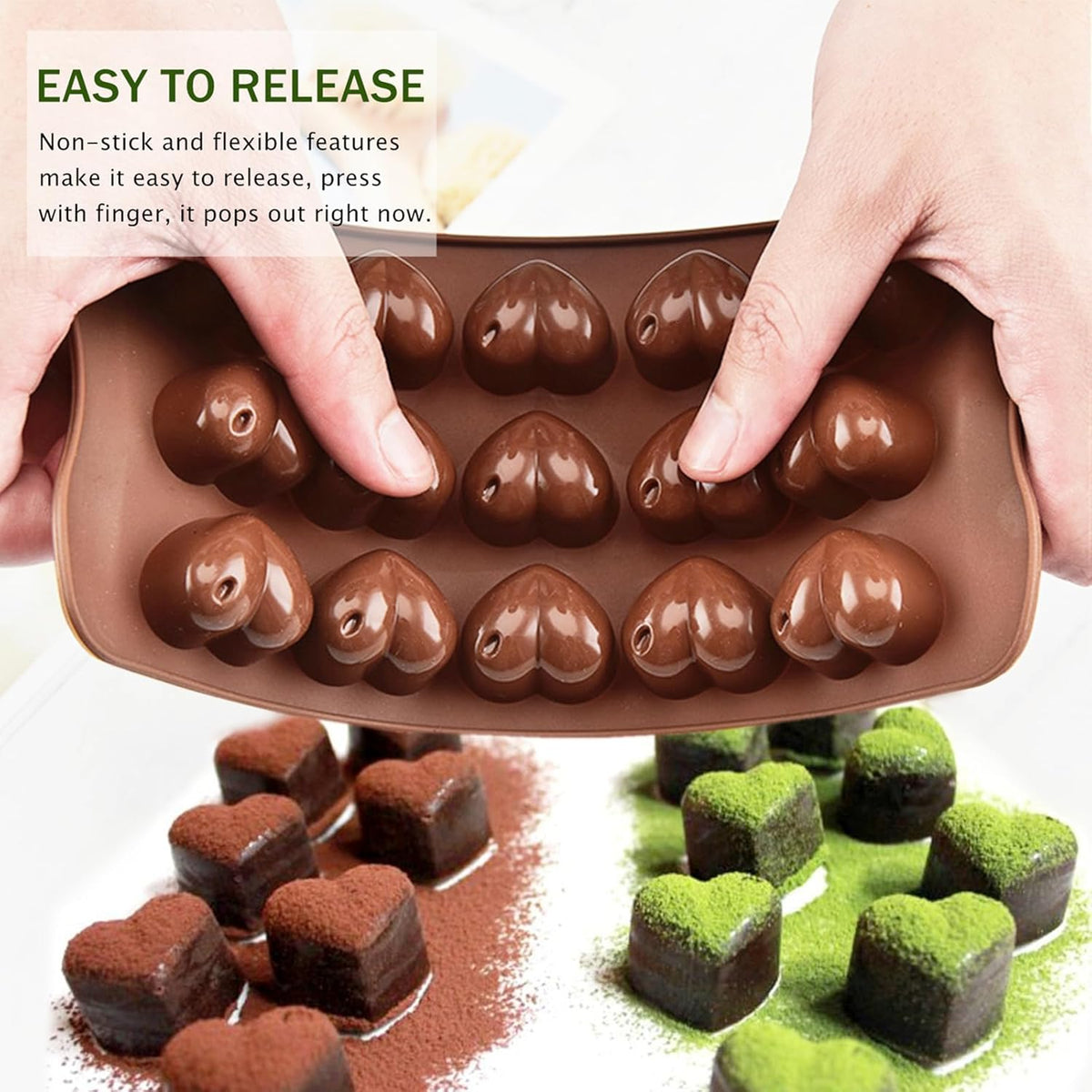 Joersh 5PCS Silicone Chocolate Molds for Candy, Fat Bombs Snacks & Truffles, 9 Shapes 93 Cavities Candle Soap Wax Melts Mold (Square, Round, Heart