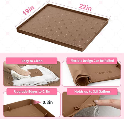 Sdpeia Under Sink Mat 22"×19" Waterproof Silicone Cabinet Liner & Sink Protector for Kitchen & Bathroom, Multi-Purpose Organizers Tray for Pets, Laundry, Cat Litter Mat