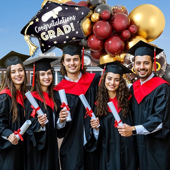 Graduation Balloon Arch Garland Kit, 2026 Graduation Party Decoration, Black Burgundy Gold Balloon with Congrats Grad Hat 2026 Balloons for College School Class of 2026 Congrats Party Supplies