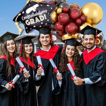 Graduation Balloon Arch Garland Kit, 2026 Graduation Party Decoration, Black Burgundy Gold Balloon with Congrats Grad Hat 2026 Balloons for College School Class of 2026 Congrats Party Supplies