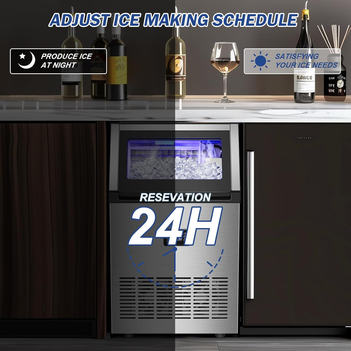 160LBS/24H High Output - Commercial Ice Maker Machine - 55 Clear Ice Cubes/Round (11-20 Mins), 35LBS Storage, Stainless Steel Undercounter/Freestanding for Home/Bar/Outdoor