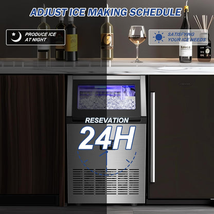 160LBS/24H High Output - Commercial Ice Maker Machine - 55 Clear Ice Cubes/Round (11-20 Mins), 35LBS Storage, Stainless Steel Undercounter/Freestanding for Home/Bar/Outdoor