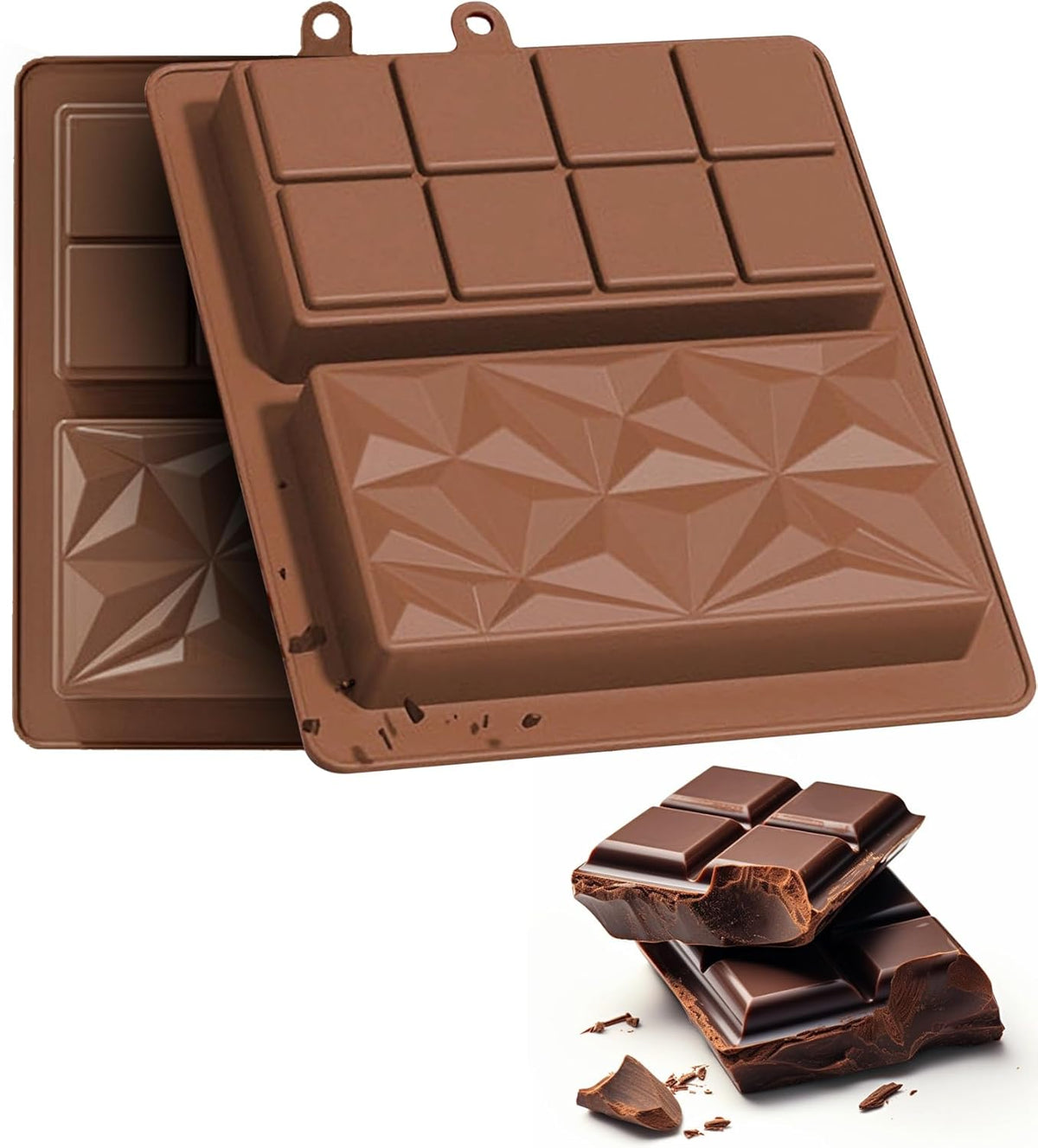 Ugotit Silicone Chocolate Bar Molds, Break-Apart Candy Making Mold Set, Large Rectangle Shape, Brown (2pcs_Model 6)