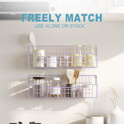 Spice Rack Wall Mount, Spice Organizer for Cabinet & Pantry Door, Set of 4 Hanging Spice Rack Saving Space for Kitchen, Purple