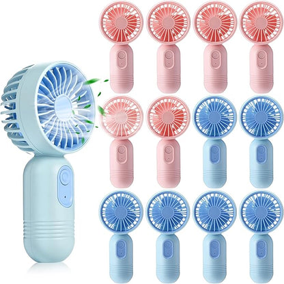 Rossesay 12 Pack Mini Portable Handheld Fan Bulk for Travel 3 Speeds, Rechargeable USB Battery Operated, Small Personal Eyelash Fans for Women Men Indoor Outdoor(Blue Pink)