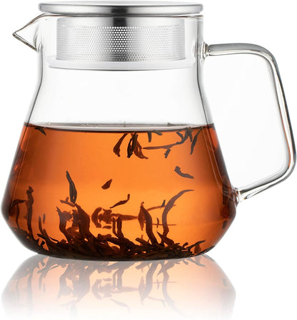 Cnglass One-Touch Glass Teapot with Stainless Steel Filter Lid,20oz(600ml) Glear Tea Kettle Stovetop Safe