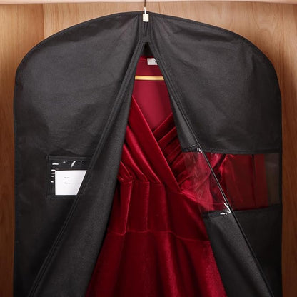 KEEGH 60'' Dress Bags for Gowns Long (Set of 10), Garment Bags for Hanging Clothes, Dress Bags for Closet Storage, Clothes Cover for Hanging Coats Dresses with Clear Window and Label Pocket, Black