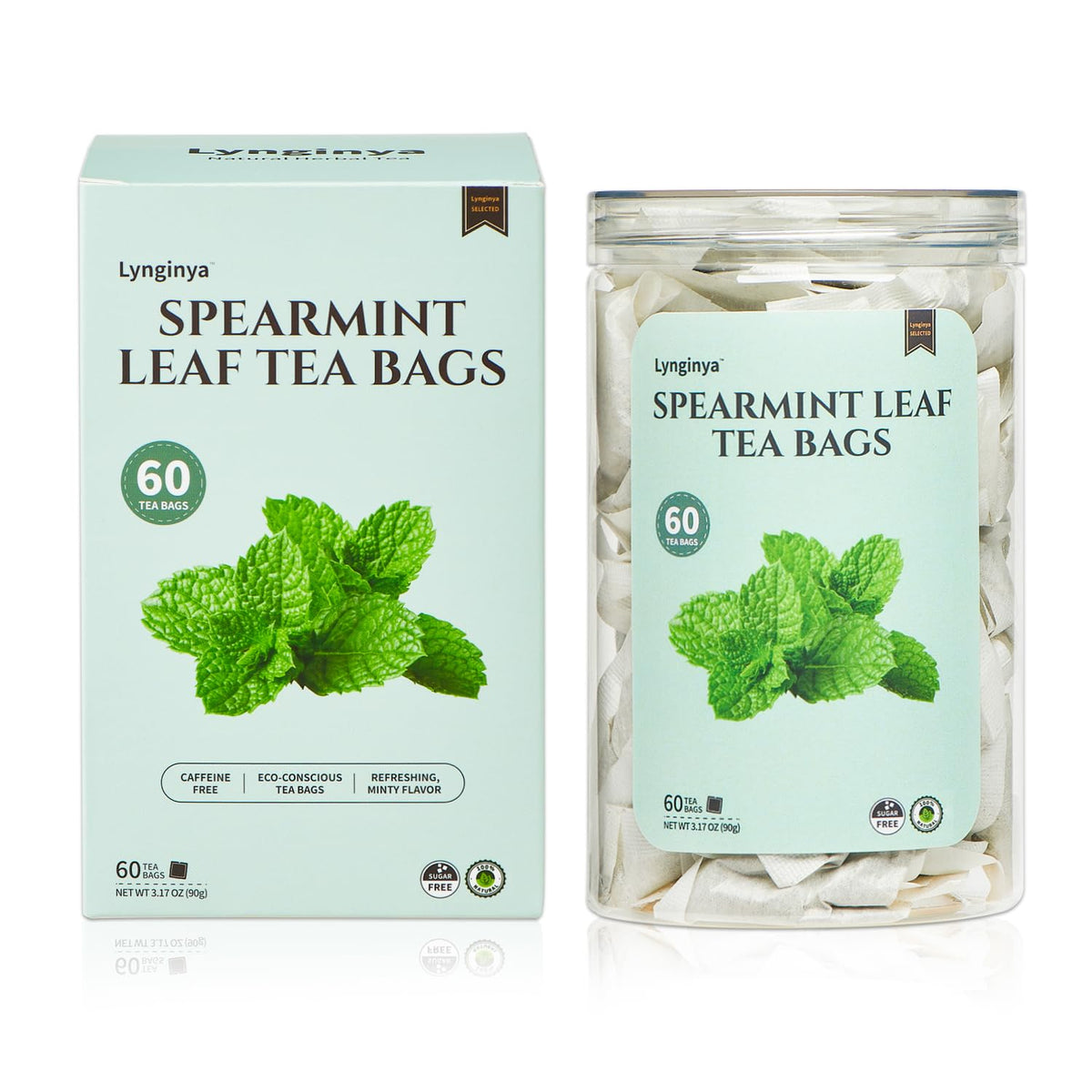 Lynginya Spearmint Tea, 60 Tea Bags - Premium Spearmint Leaves - Natural Herbal Tea - Refreshing & Minty - No Sugar & No Caffeine