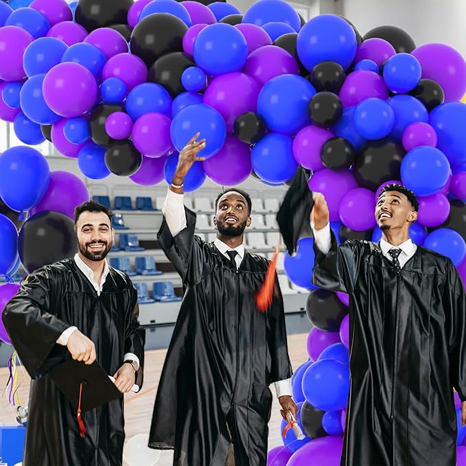 Purple Black Blue Balloon Arch Garland Kit - Purple Blue Black Balloons Metallic Silver Balloons for Video Gaming Miner Birthday Graduation Party Decorations