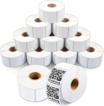 Aegis Adhesives - 1 ½” X 1 ½” Square Direct Thermal Multipurpose Labels for QR Codes, Barcodes, Perforated & Compatible with Zebra Desktop Printers - NOT Rollo Compatible (12 Rolls, 900/Roll)