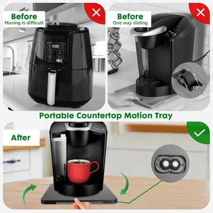 Appliance Slider 360° Rolling Tray for Coffee Maker Bamboo Coffee Pot Slider Tray Countertop Rotation Sliding Tray with Wheels