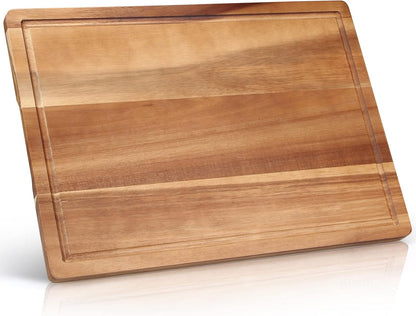 17" Best Solid Acacia Wood Cutting Boards for Kitchen Meat Large Wooden Charcuterie Board Food Non Toxic Hardwood Chopping Boards with Juice Groove