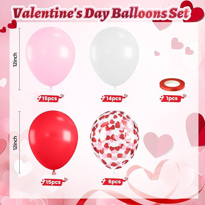Red Pink White Balloons, Valentine's Day Balloon with Pink Heart Confetti Latex Balloons For Valentine Party Birthday Baby Shower Party Wedding Bridal Anniversary Engagement Decorations