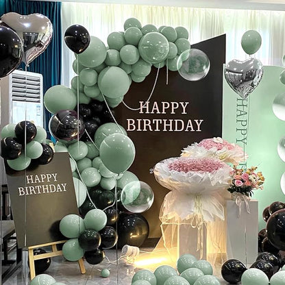 Sage Green and Black Balloon Arch Kit, 151Pcs Green Black Bobo Balloons Garland 18 12 10 5 inch for Birthday, Graduation, Baby Shower, Wedding, Anniversary, Holiday Party Decoration