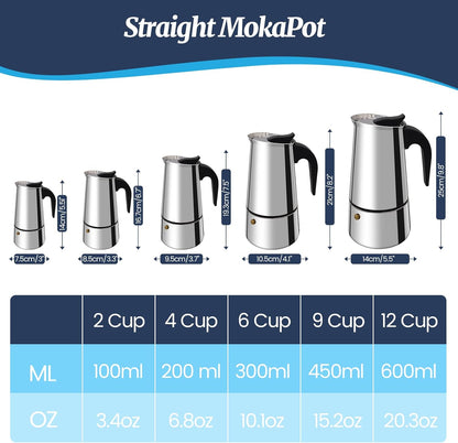9 Cup Moka Pot Stainless Steel 450ml Italian Espresso Coffee Maker Stovetop Coffee Makers Mocha Pot Percolator Greca Coffee Maker for Induction Stove