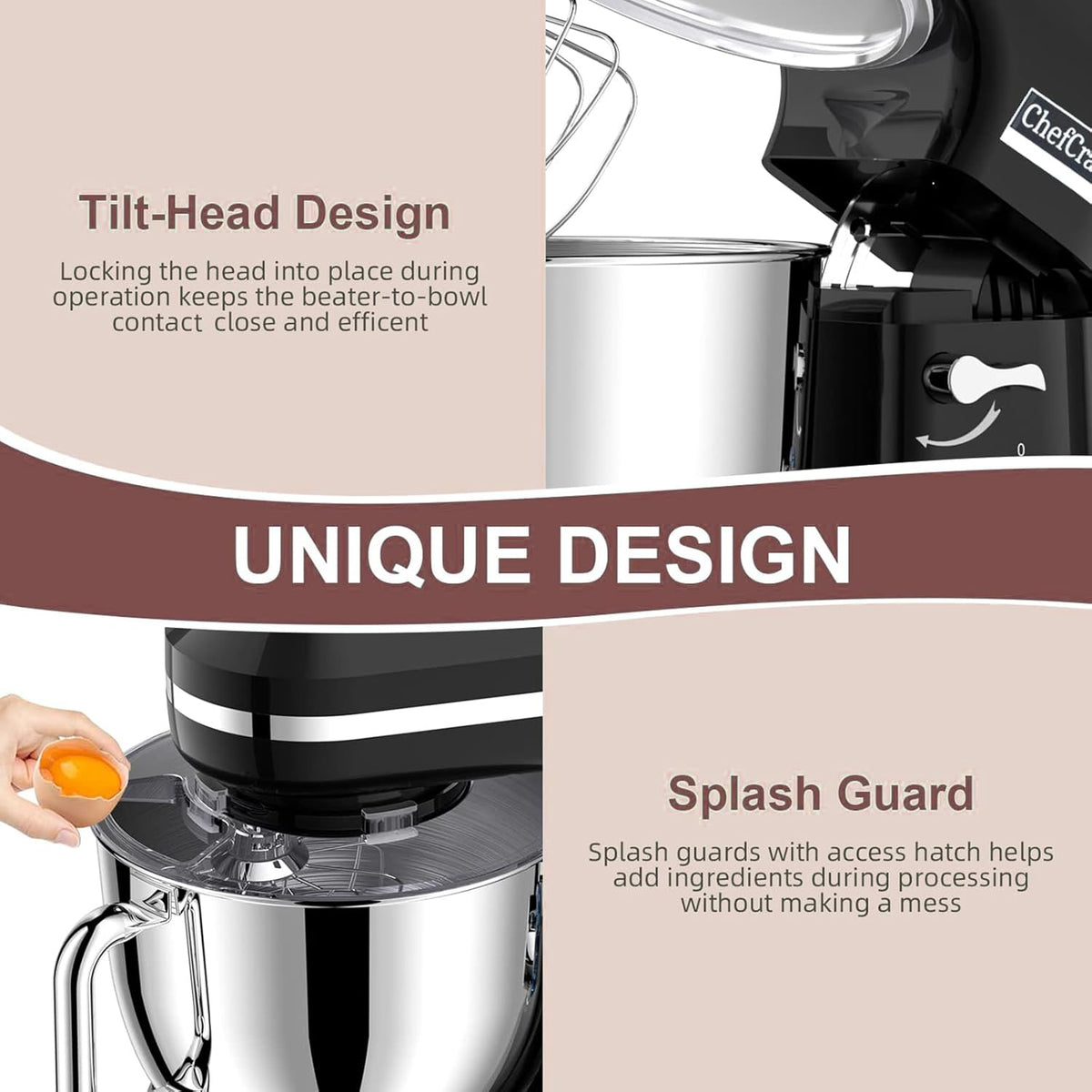 Household Stand Mixer with 6.5 Quart Bowl, Electric Food Mixer 10+p Speeds 660W, Kitchen Tilt-Head Bread Dough and Cake Mixers with Dough Hook, Whisk