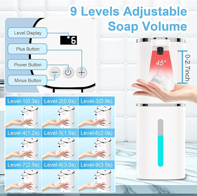 Automatic Soap Dispenser Touchless,Hands-Free,9 Multi Adjustable Volume,Waterproof Hand Soap Dispenser Compatible with Dish/Hand Soap for Bathroom and Kitchen,Easy for Toddlers (Black,Liquid)