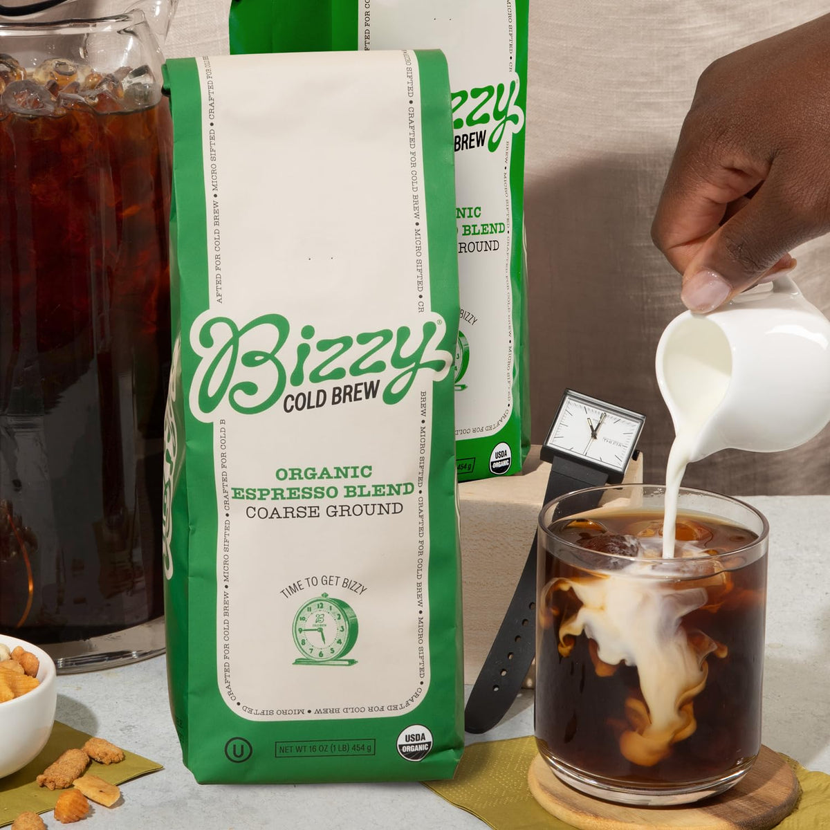 Bizzy Organic Cold Brew Coffee, Espresso Blend, Coarse Ground Coffee, Medium-Dark Roast, Micro Sifted, Specialty Grade, 100% Arabica, 1 LB