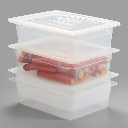 CURTA 4-Pack 1/2 Size 4" Deep Food Pan with Handled Lid – NSF Listed Commercial-Grade Translucent Polypropylene, Stackable Freezer-Safe Storage for Restaurants, Catering & Buffets