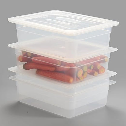 CURTA 4-Pack 1/2 Size 4" Deep Food Pan with Handled Lid – NSF Listed Commercial-Grade Translucent Polypropylene, Stackable Freezer-Safe Storage for Restaurants, Catering & Buffets
