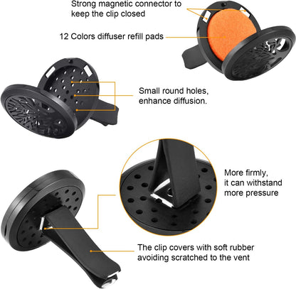 2 Pieces 316L Stainless Steel Car Aromatherapy Essential Oil Diffuser Air Freshener Vent Clip Locket with 48 Pieces Replacement Felt Pad for Christmas Valentine’s Day Giving (Tree and Cloud Tree)