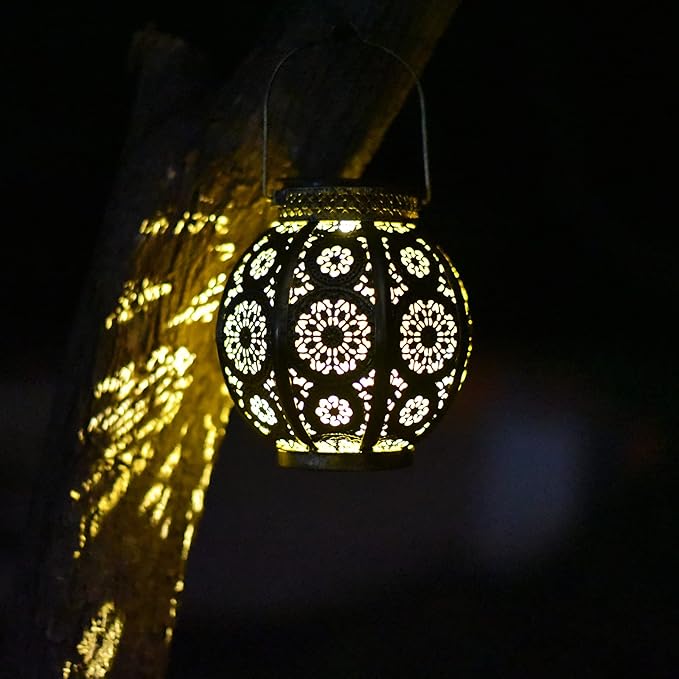 Moroccan Garden Solar Lanterns, {Set of 2} Bohemian Landscape Solar Lights Outdoor Waterproof for Yard Pathway Patio Tree Table Decor (Bronze)