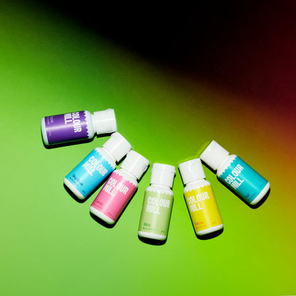 Colour Mill Pool-Party Pack Oil-Based Food Coloring, 20 Milliliters Each of 6 Colors: Candy, Mint, Purple, Sky Blue