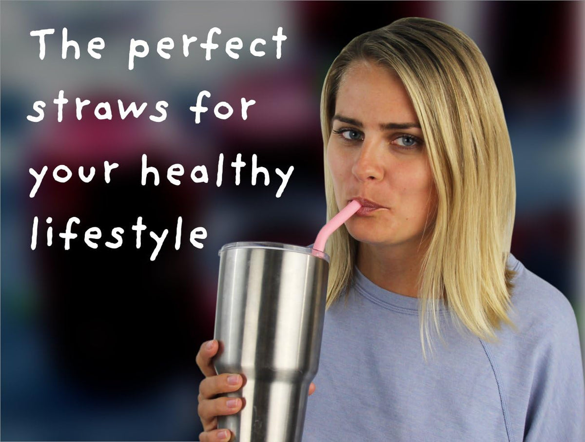 Reusable Silicone Drinking Straws - Big Size with Curved Bend for Tumblers Made from BPA Free No-Rubber Silicon - Flexible, Collapsible, Chewy, Bendy