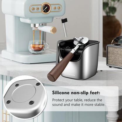 Ourokhome Knock Box Espresso Accessories, The Latest Patented Stainless Steel Espresso Machine Tool for Coffee Ground with Removable Knock Bar