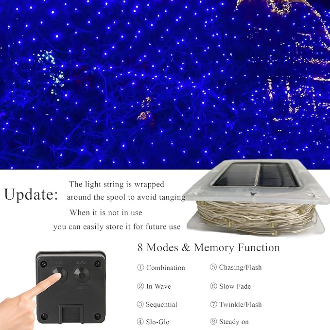 Lomotech Solar String Lights Outdoor - 2 Pack Total 66ft 200LED Solar Fairy Lights Waterproof 8 Modes Twinkle Lights for Outdoor, Patio, Garden, Yard, Party, Wedding, Tree Decoration (Blue)
