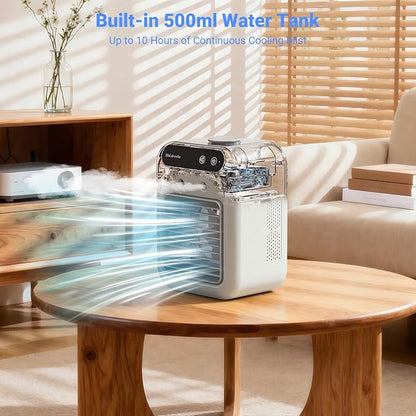 Portable Air Conditioner, Personal Cooling Fan with Humidifier, 2 Spray Modes, 2 Speeds, 4000mAh Rechargeable Battery, Quiet USB-C Small Air Conditioner for Home Office Bedroom Camping