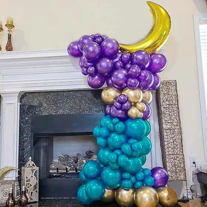 144pcs Eid Mubarak Balloon Arch Kit, Ramadan Eid al-Adha Decorations, Turquoise Teal Blue Purple Gold Moon Twinkle Star Balloons Garland, Happy Eid al-Fitr Party Muslim Islamic EID party for Home