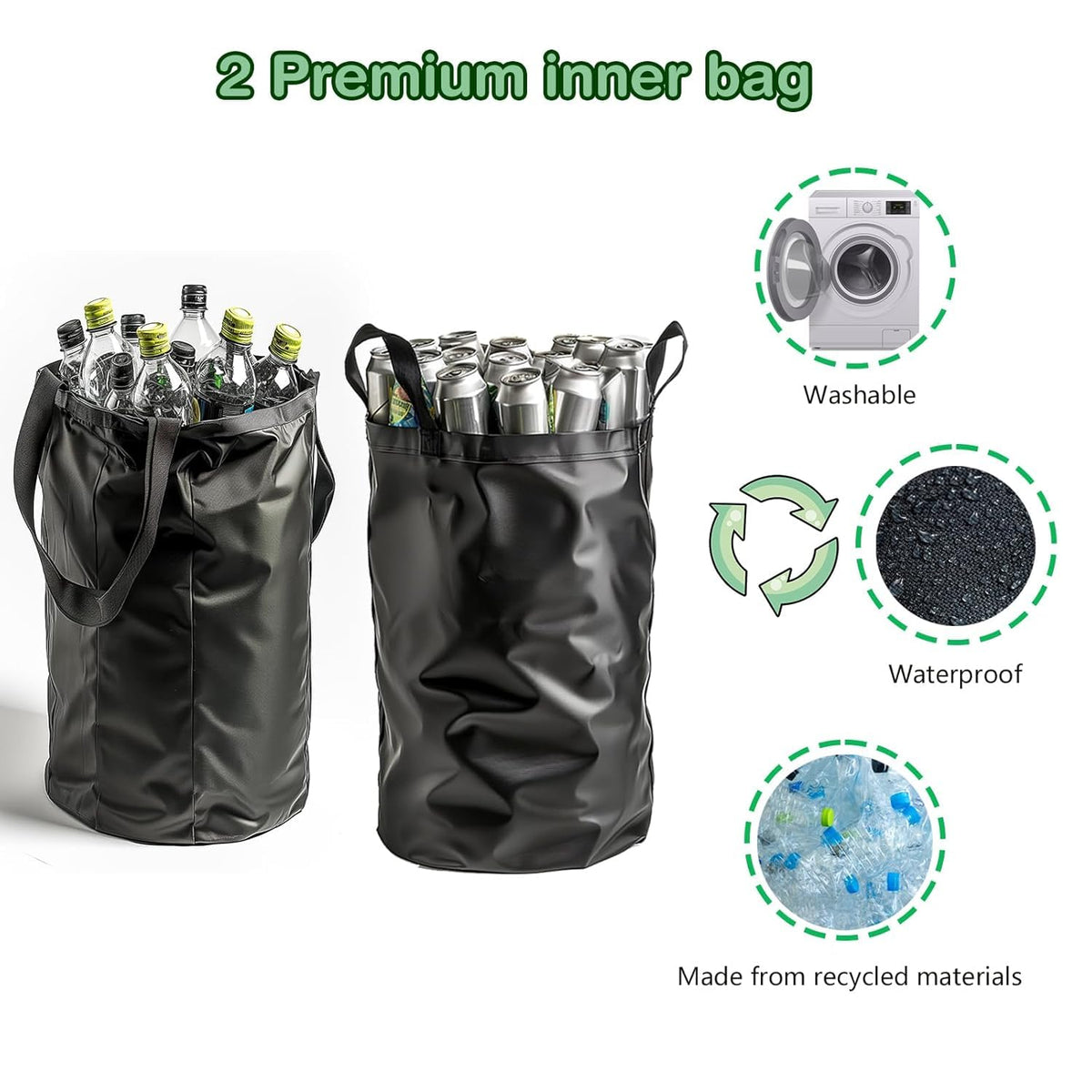 Recycling Bin for Kitchen Indoor Home, Large 100L/ 27 Gallon Recycle Bin with Lid Removeable Reusable Inner Bag Bottle Can Glass Waste Plastice Stickers (White, 27 Gallon)