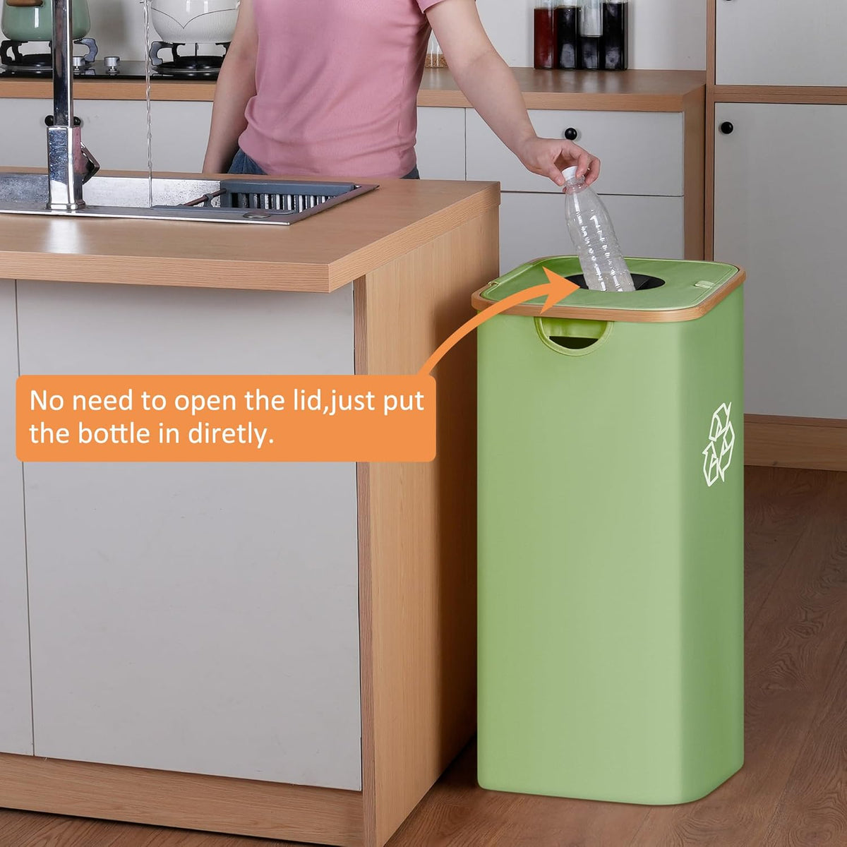 29 Gallons Recycling Bins for Kitchen, Indoor Recycle Bins with Lid, 110L Large Recycle bin with 2 Removeable Reusable Inner Bags, for Bottles Cans Glass Plastice Cartons(Green)