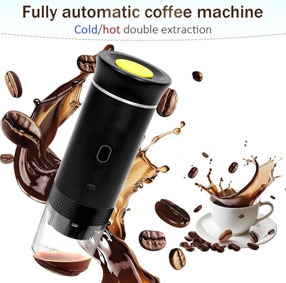 3-in-1 Portable Coffee Maker, Self-Heating Espresso Machine, USB Rechargeable Travel Coffee Maker, Compact for Office, Travel, Camping - Black