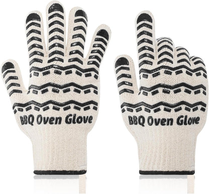 BBQ Gloves 932℉ Heat Resistant Oven Gloves, Cooking Gloves for BBQ, Grilling, Baking,Cutting, Smoker Fireplace-1 Pair (Black)