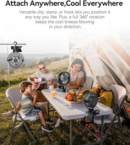 Leeyalan 10000mAh Clip on Fan Rechargeable,2024 Updated,Hangable Fan with Lights and Remote, Desk Fan USB Plug in with Sturdy Clamp,3 Speeds,Mute Multi-function,Operation for Office Dorm Bedroom