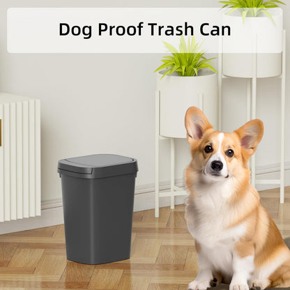 3 Pack Bathroom Small Trash Can with Lid, 2.6 Gallon Slim Garbage Bin with Pop-Up Lid, 10L Plastic Wastebasket for Bedroom, Office, Kitchen, Toilet (Gray)