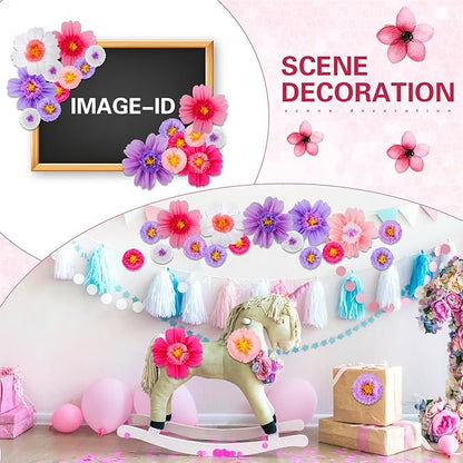 Crowye 12 Pcs Large Colorful Tissue Paper Flowers Decorations Giant Fiesta Craft Crepe Paper Flowers for Wall Decor Backdrop Mexican Wedding Birthday Carnival Party (10'' 20'',Bright Color)