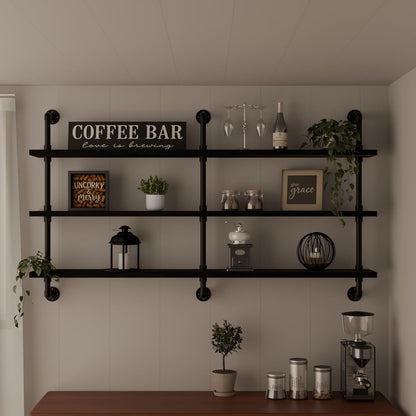Industrial Pipe Shelving Rustic Black Pipe Wall Shelves Industrial Shelves with Wood Planks Floating Shelves 60 Inch Farmhouse Bathroom