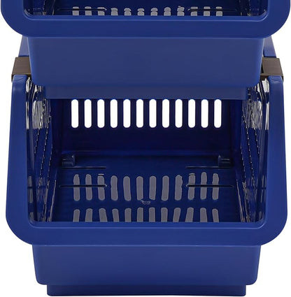 4-Pack Stackable Storage Baskets with 2 Wheels, Large Capacity 38.58 lbs Stackable Storage Bins Open Front, Space Saving Home Organization for Kitchen Bedroom Office (Blue, 9.5*13.4*29.9 in)