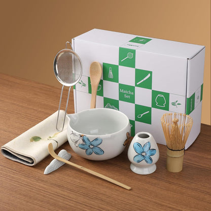 Matcha Whisk Set Cute,8pcs Matcha Set Whisk And Bowl,Matcha Kit Set With Bamboo Whisk,Ceramic Matcha Bowl,Sifter,Scoop,Holder,Towel,Stand,Spoon