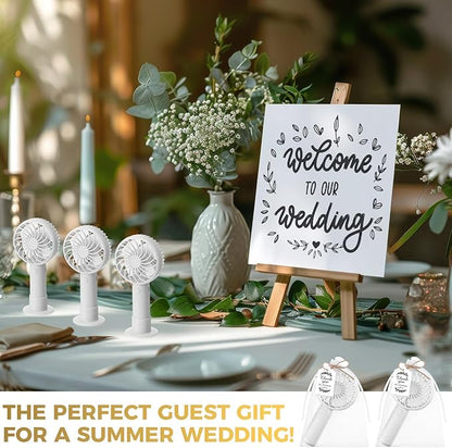 Glooglitter 24 Pack Wedding Guest Favors Handheld Fan with Thank You Tag-Mini USB Rechargeable Portable Desk Fan, 3-Speed Lightweight Bridal Party Bachelorette Gift for Women (White)