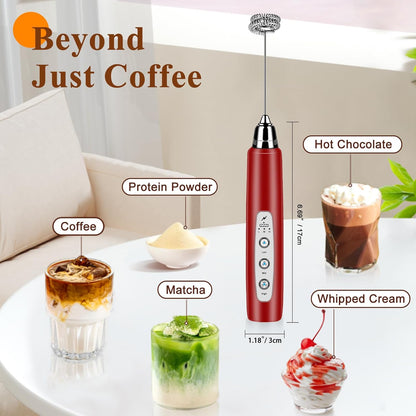 Milk Frother Handheld Rechargeable, Frother Wand Drink Mixer Electric Whisk for Coffee, Detachable With 3 Stainless Whisks, Hand Mixer for Lattes