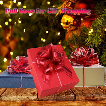 10 Pack Large Pull Bows with Ribbon, Gift Wrap Bows for Wedding, Parties & Presents (Red)