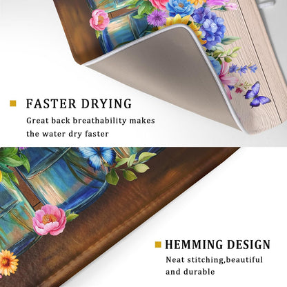 Spring Flowers Dish Drying Mat for Kitchen Counter 18x24in Vintage Plants Colorful Floral Kitchen Drying Mat Soft Absorbent Microfiber Farmhouse