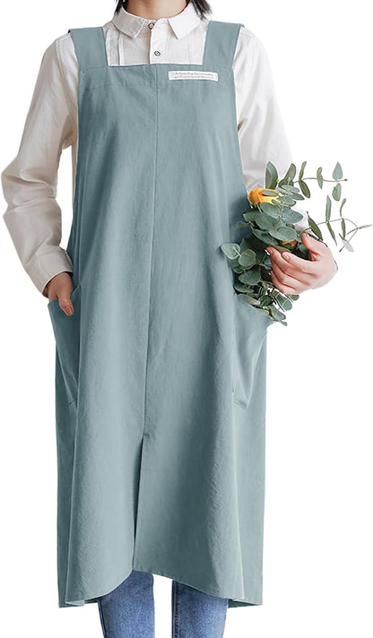 HANEE Cotton Aprons for Women and Men | Cross-Back Apron with Pockets