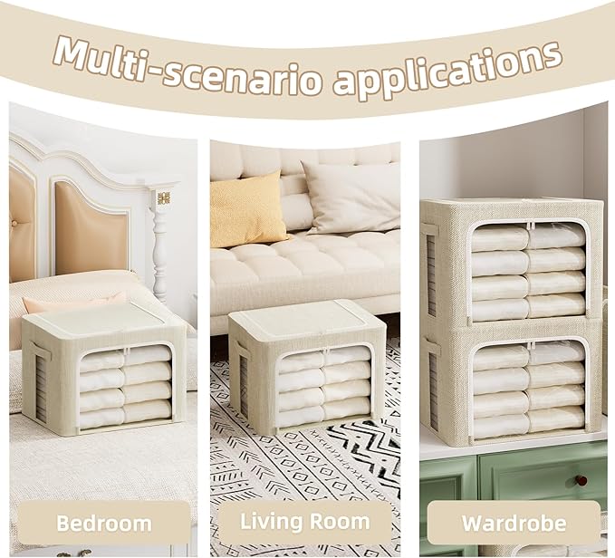 FHSQX 8 Pack Clothes Storage Bins - Foldable Storage Bins for Clothes Fabric Storage Box with Metal Frame (Beige, 19.7x15.7x13.8 inch)