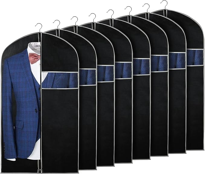 Syeeiex 40" Garment Bag, Set of 8 Suit Bag, Garment Bags for Hanging Clothes, Suit Covers Bags for Men or Women, Dress Bags for Storage Suits, Shirts,T-shirts and Jackets on Closet