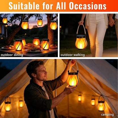 Solar Lanterns Outdoor Lights, 2 Pack Hanging Lantern with Flickering Flame, Hanging Lantern Decorative for Outside,Solar Powered Lanterns for Yard Patio Path Tree Garden Decor